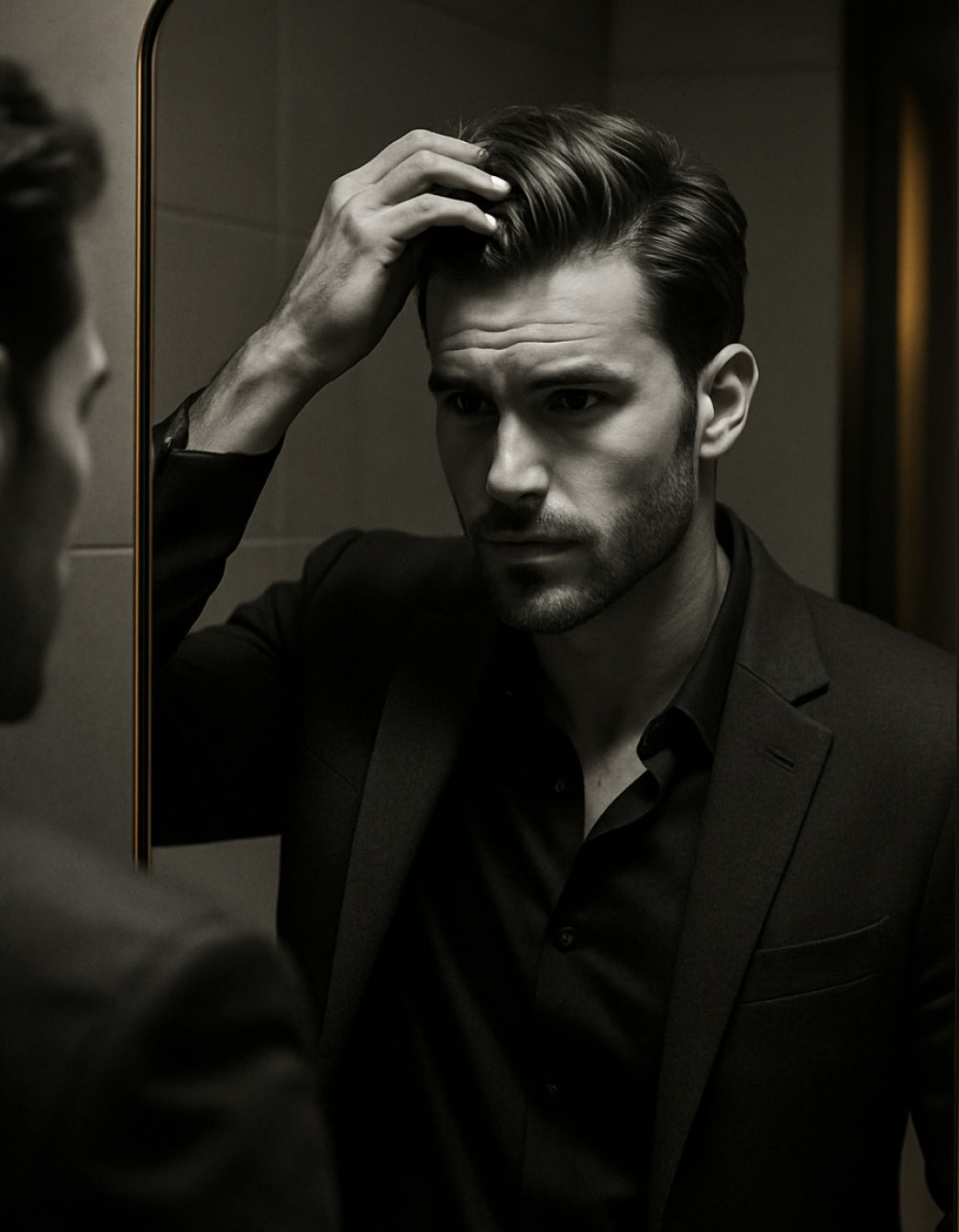 Man looking in mirror