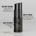SHARK DUST men's texture powder bottle on a neutral white background with benefit cues which are instant volume, fuller looking finish, matte texture and easy to apply.