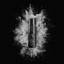SHARK DUST bottle with dynamic powder explosion effect on black background 