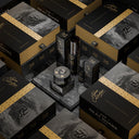 Shark Surf sea salt spray, Shark Dust texture powder and Shark Mold styling clay displayed with Apex Collection boxes on dark marble.